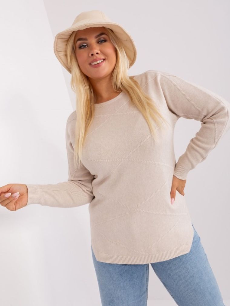 Sweter damski, plus size, beżowy, P-M
