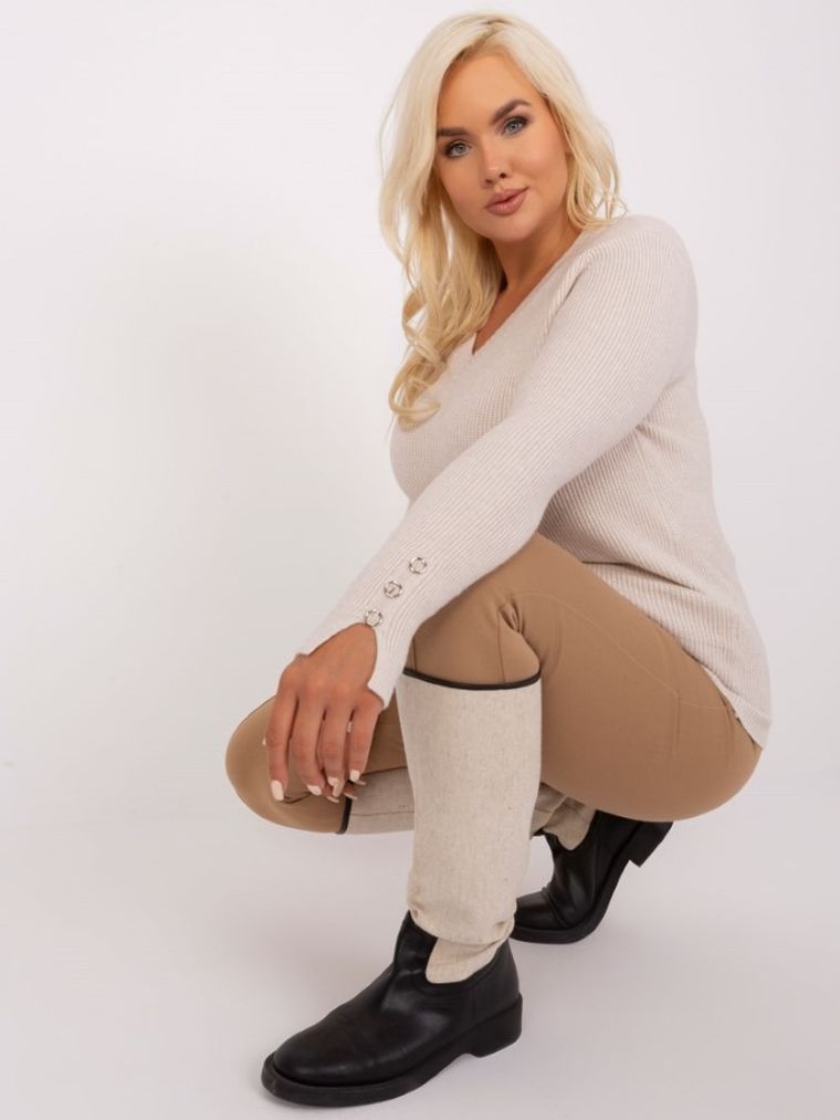 Sweter damski, plus size, beżowy, P-M