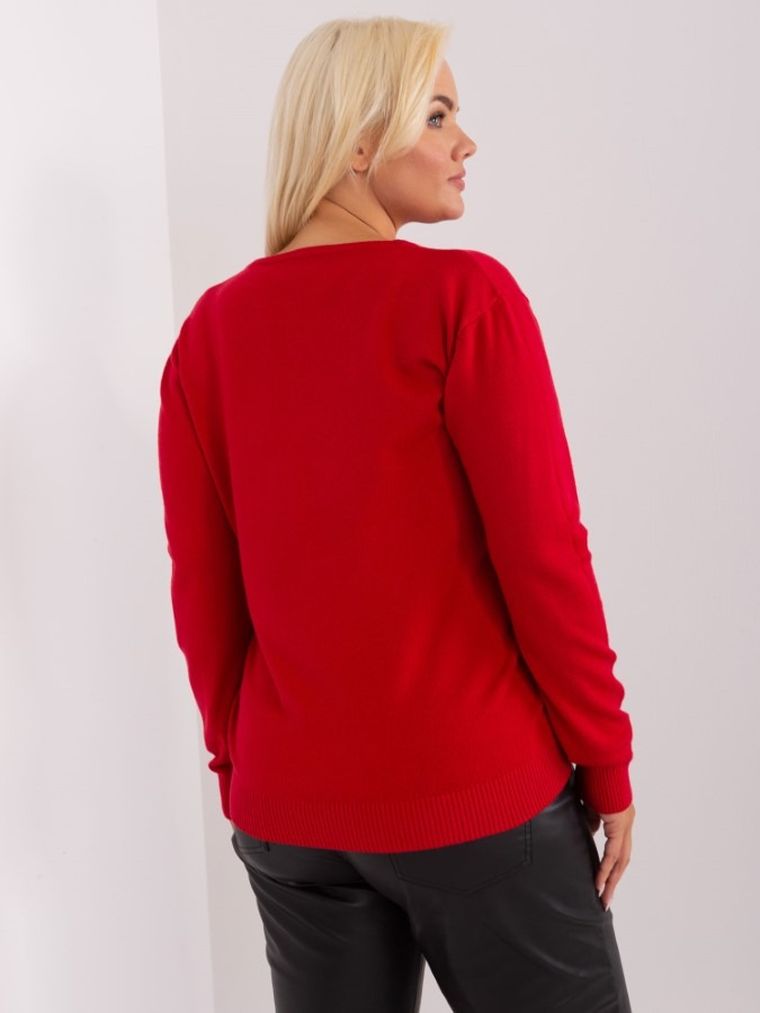 Sweter damski, plus size, czerwony, P-M