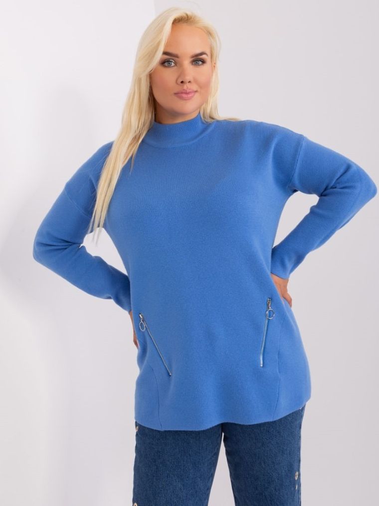 Sweter damski, plus size, niebieski, P-M