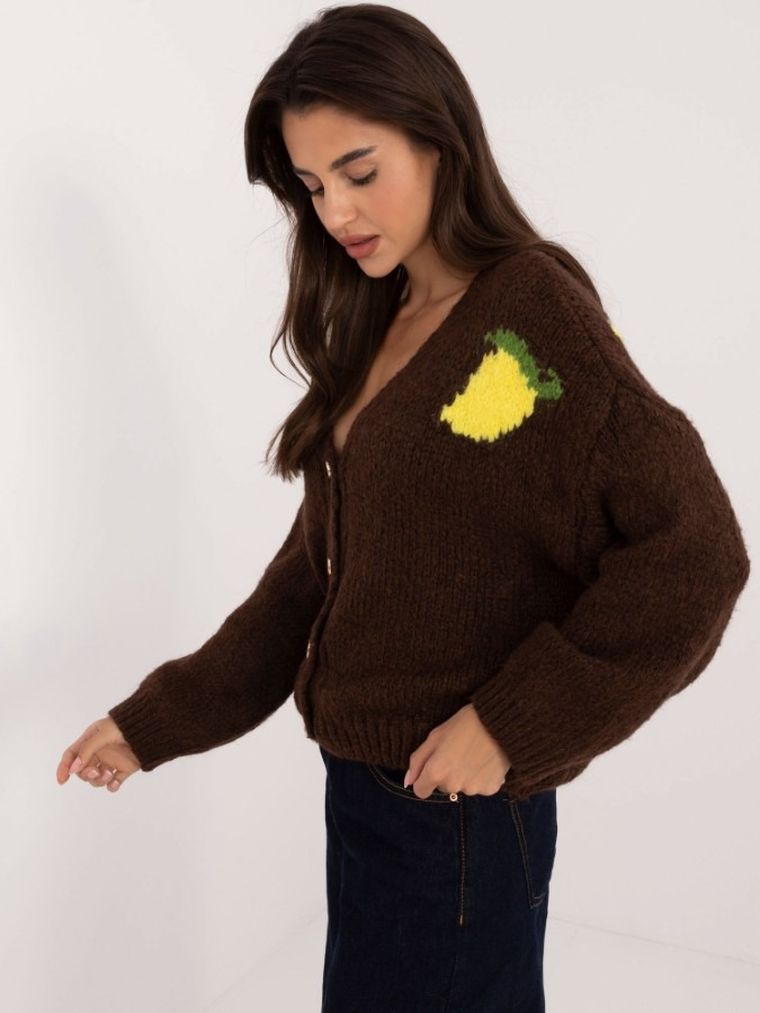 Sweter damski, rozpinany, brązowy, Italy Moda