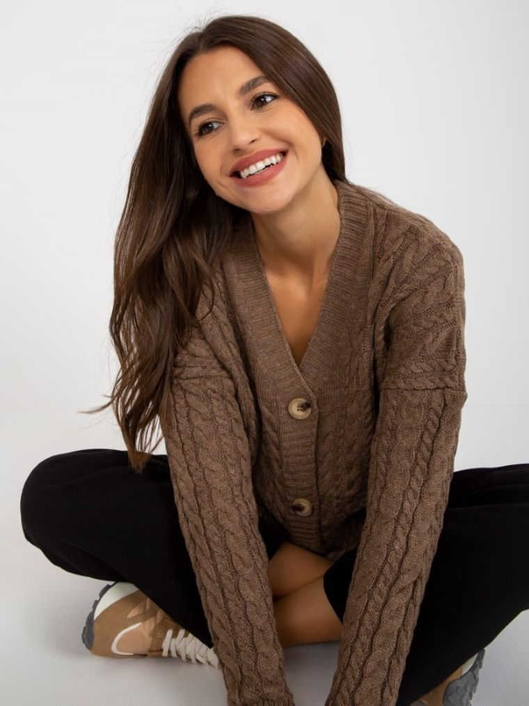 Sweter damski, rozpinany, brązowy, Rue Paris