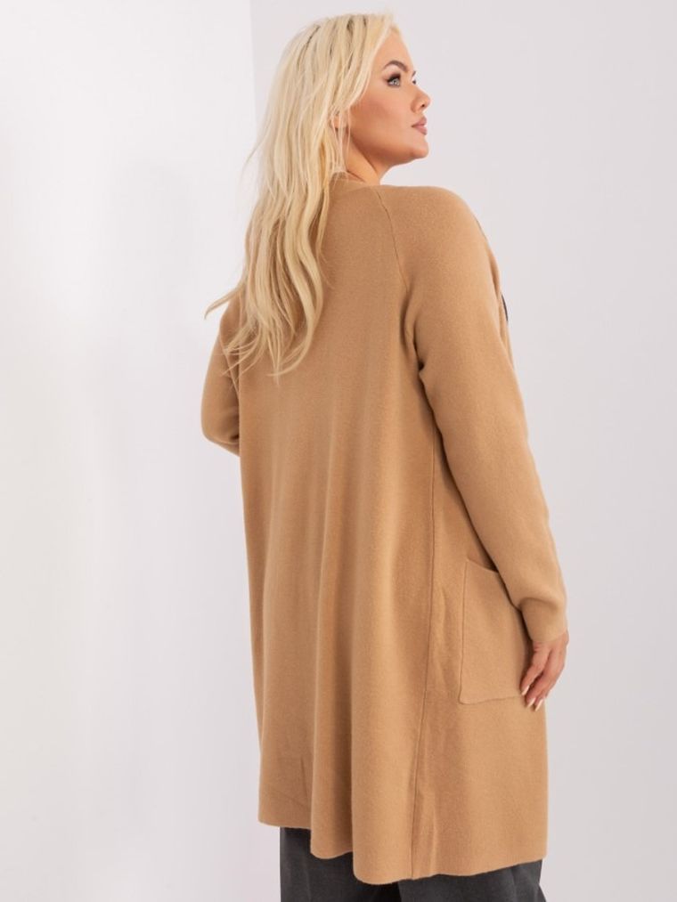 Sweter damski, rozpinany, plus size, beżowy, P-M