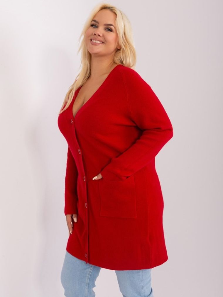 Sweter damski, rozpinany, plus size, czerwony, P-M