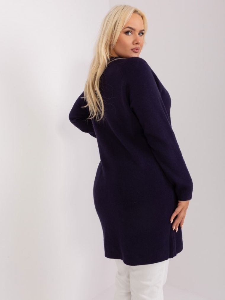 Sweter damski, rozpinany, plus size, granatowy, P-M