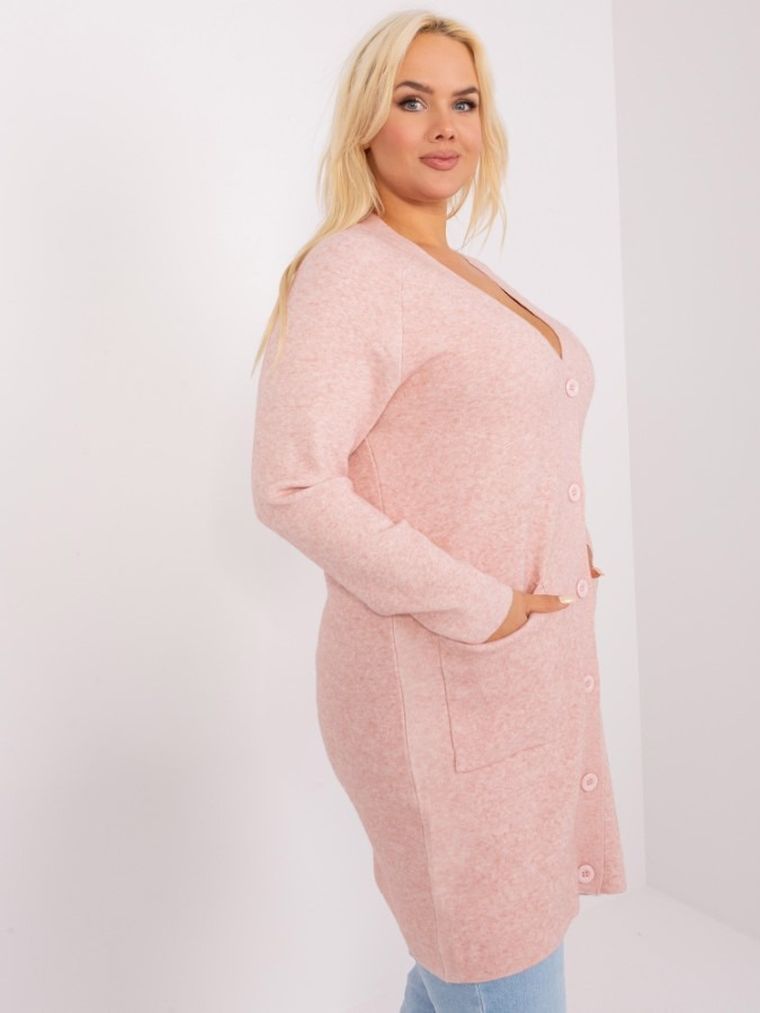 Sweter damski, rozpinany, plus size, różowy, P-M