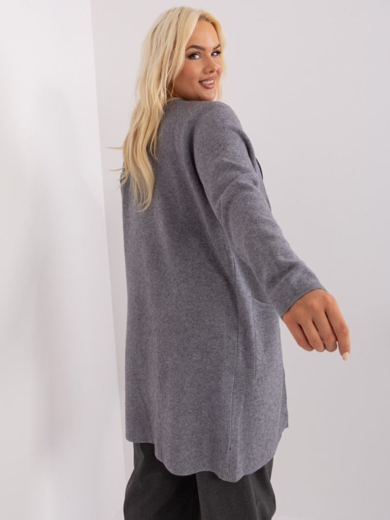 Sweter damski, rozpinany, plus size, szary, P-M