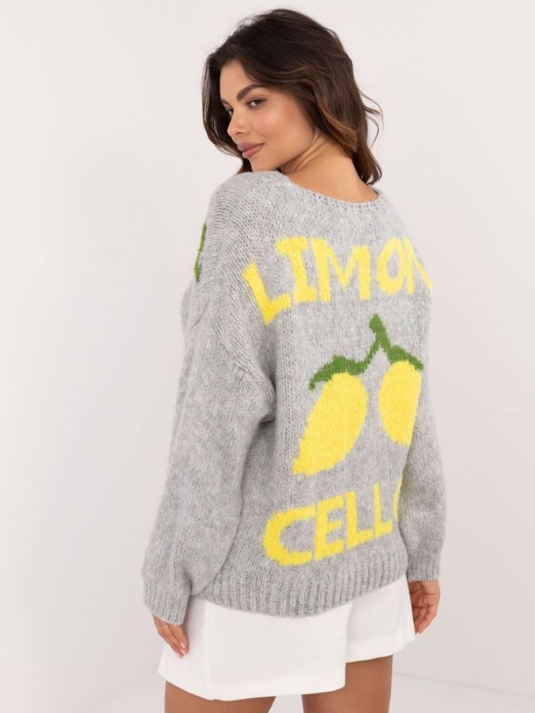 Sweter damski, rozpinany, szary, Italy Moda
