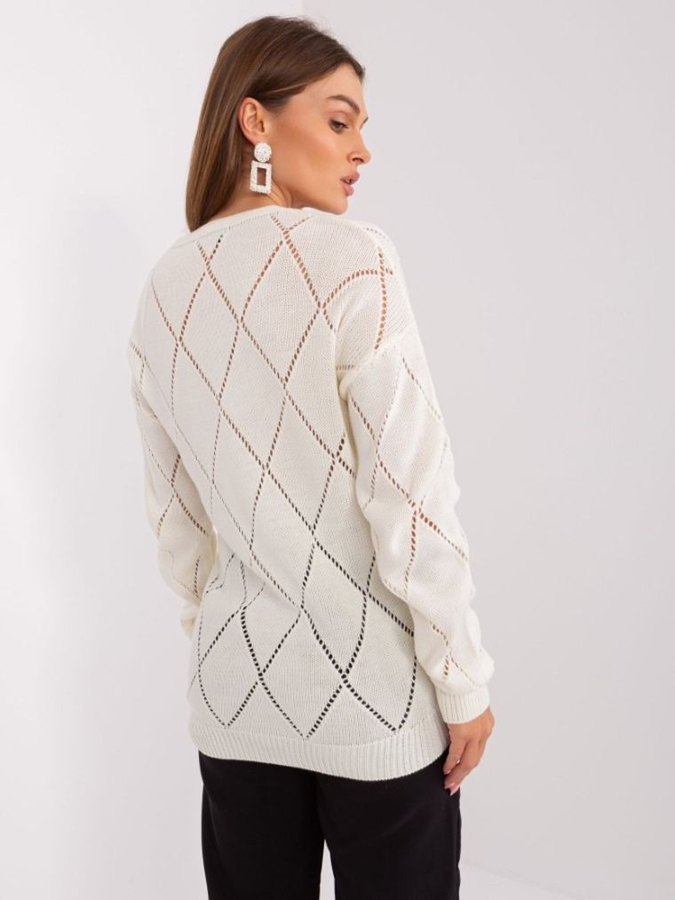 Sweter damski z wełną, rozpinany, ecru, Rue Paris