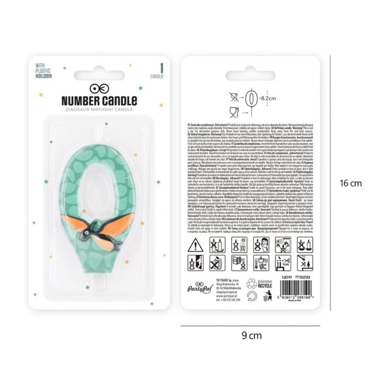 Świeczka, cyfra 0, dinozaur