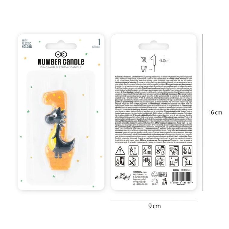 Świeczka, cyfra 1, dinozaur