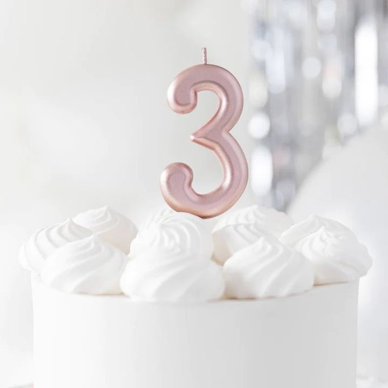 Świeczka, cyfra 3, różowe złoto