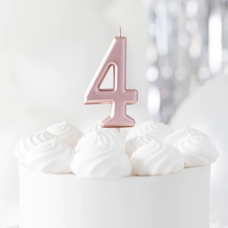 Świeczka, cyfra 4, różowe złoto