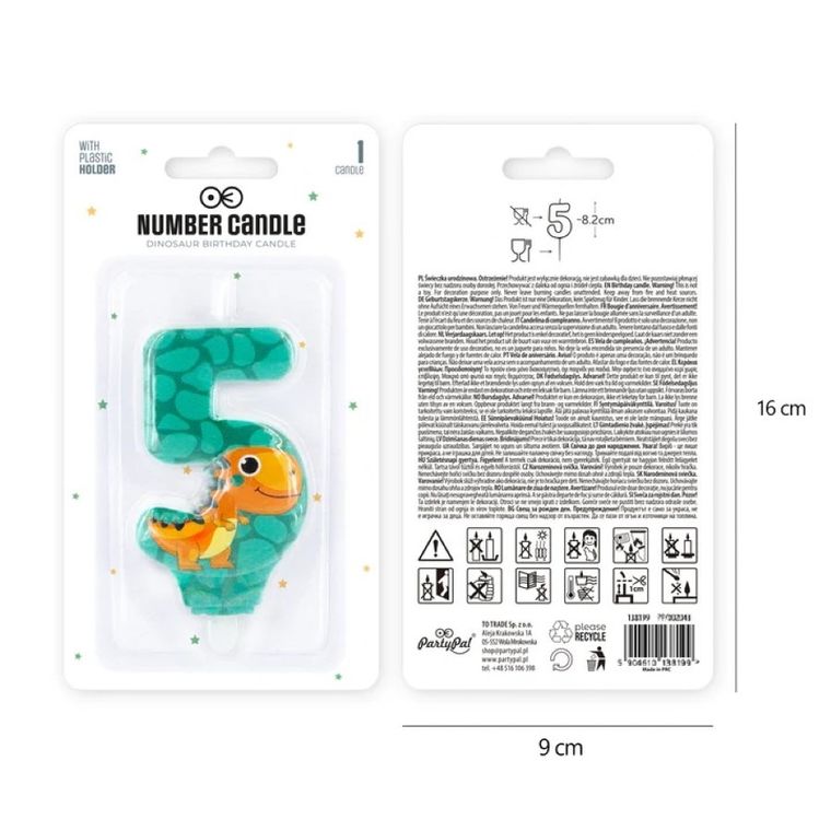 Świeczka, cyfra, 5, dinozaur