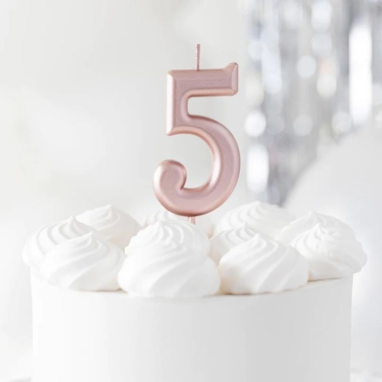 Świeczka, cyfra 5, różowe złoto