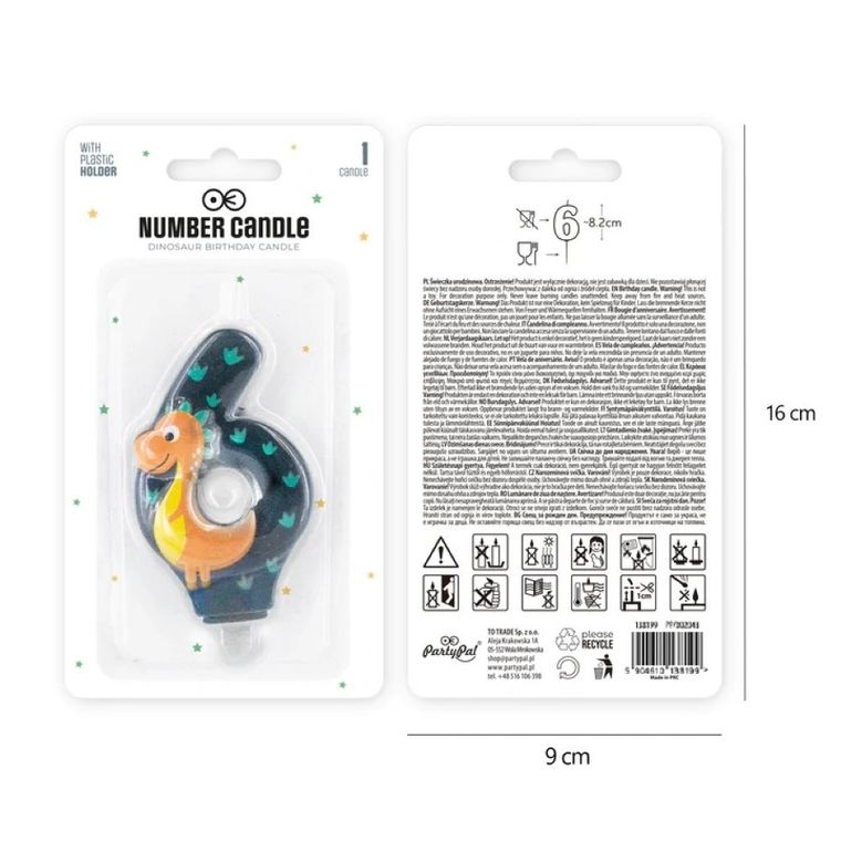 Świeczka, cyfra, 6, dinozaur