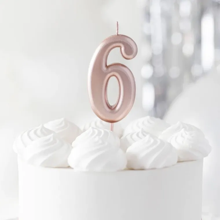 Świeczka, cyfra 6, różowe złoto