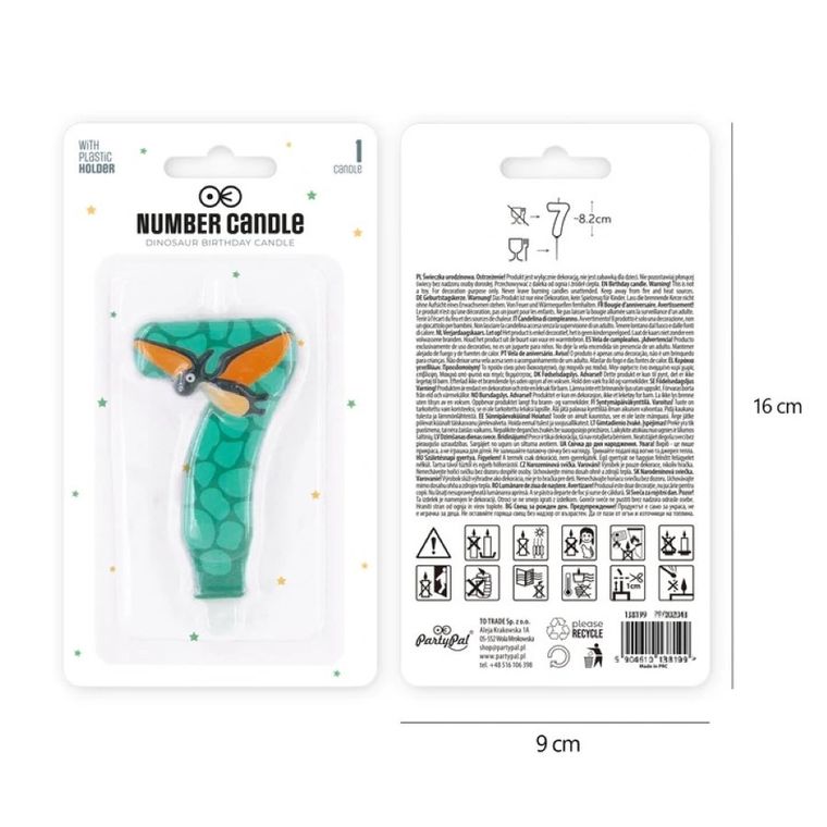 Świeczka, cyfra 7, dinozaur