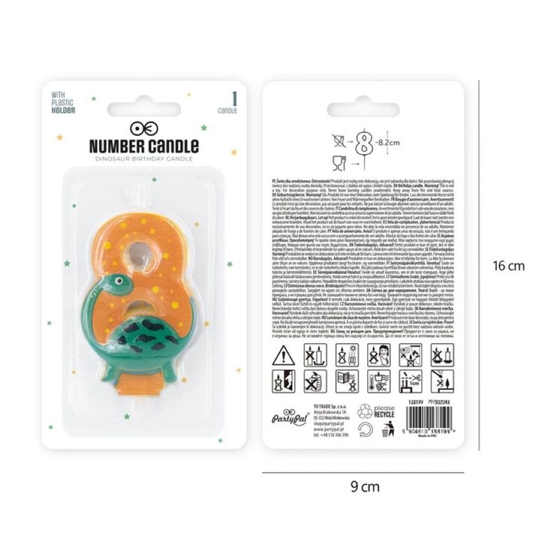 Świeczka, cyfra 8, dinozaur