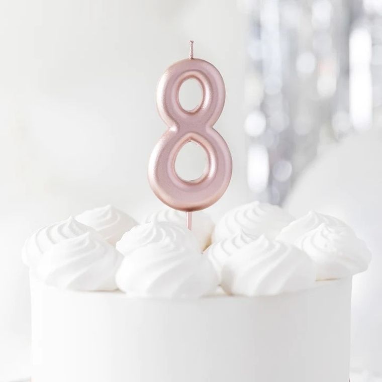 Świeczka, cyfra 8, różowe złoto
