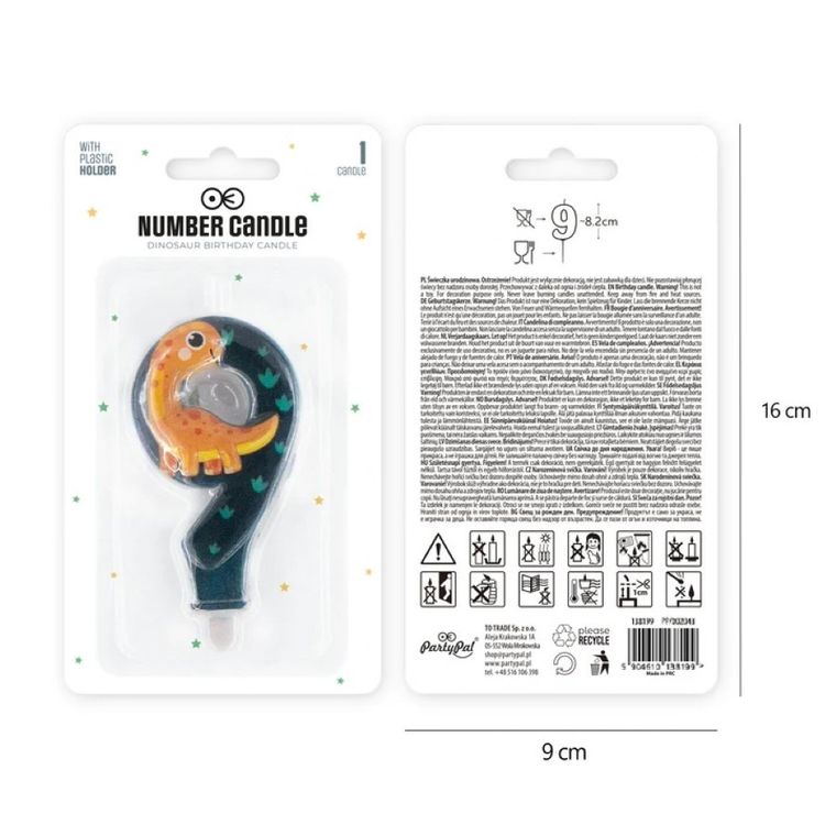 Świeczka, cyfra 9, dinozaur