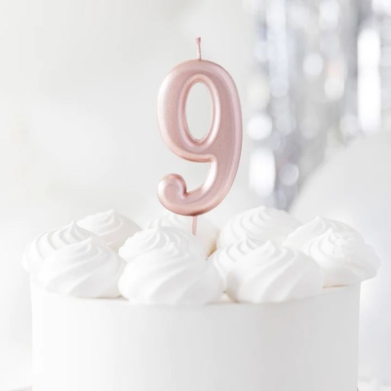 Świeczka, cyfra 9, różowe złoto