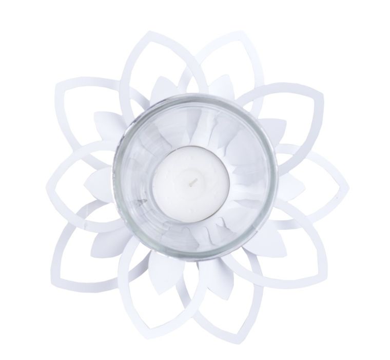 Świecznik kwiatek, biały metal, 26-10 cm