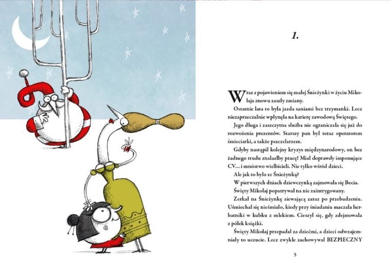 Święty Mikołaj i Śnieżynka, która spadła mu z nieba