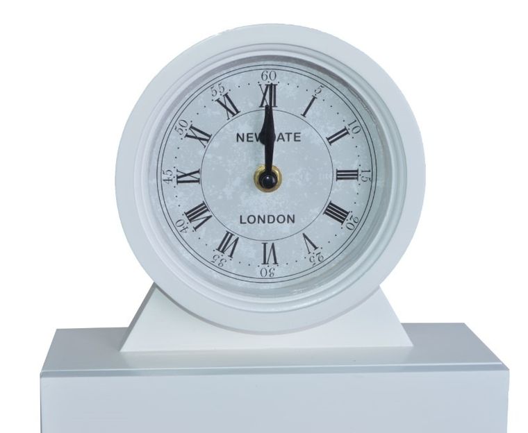 Szafka na klucze, drewniana z zegarem, biała