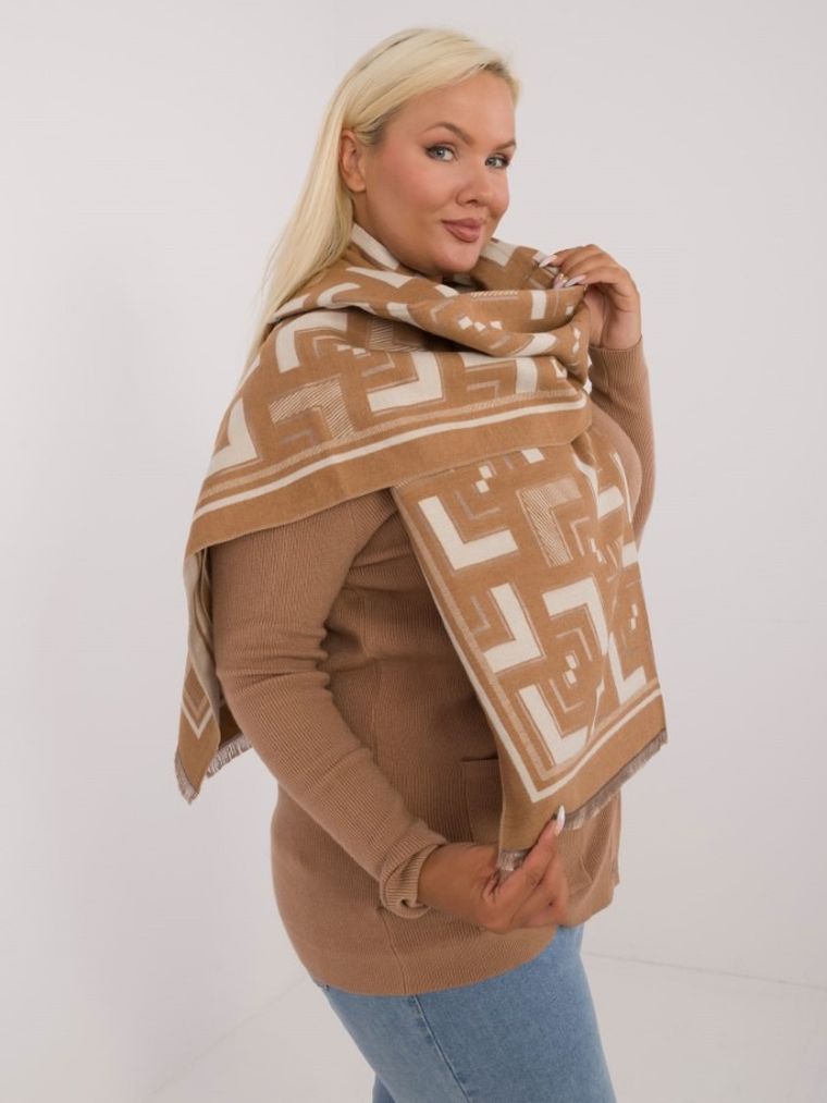 Szalik damski z wełną, beżowy, Italy Moda