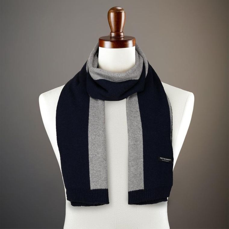 Szalik męski z wełną, granatowo-szary, Peterson