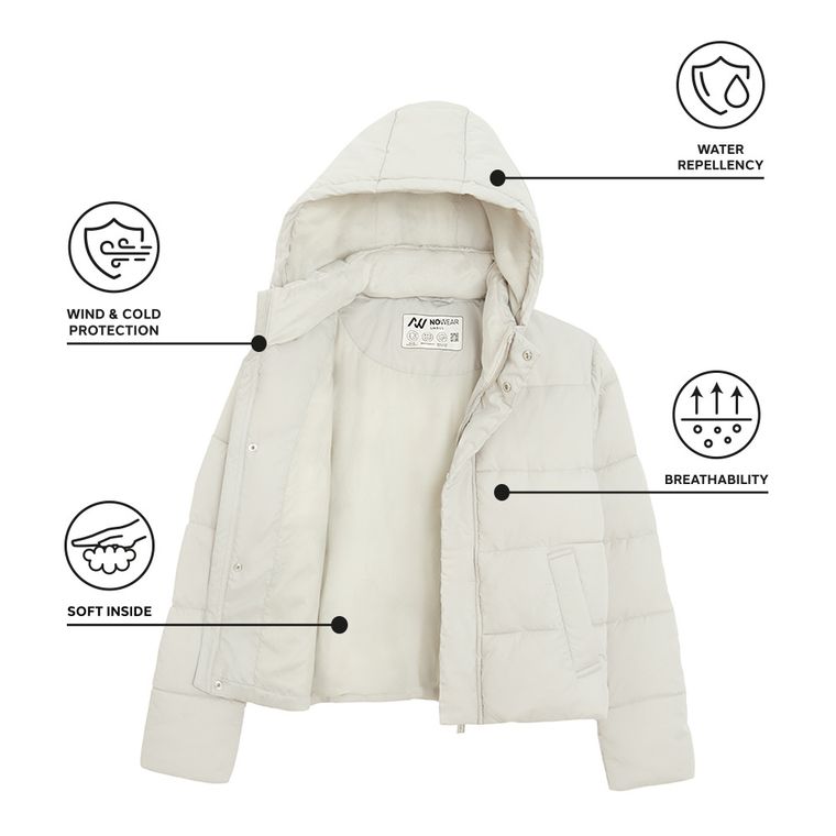 Szara ocieplana kurtka z kapturem cropped NOWEAR