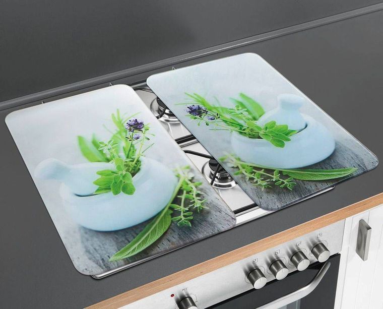 Szklane płyty ochronne, herb garden, na kuchenkę, 2 szt.