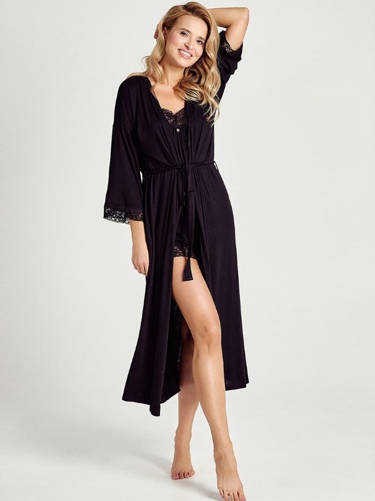 Szlafrok damski, czarny, Taro