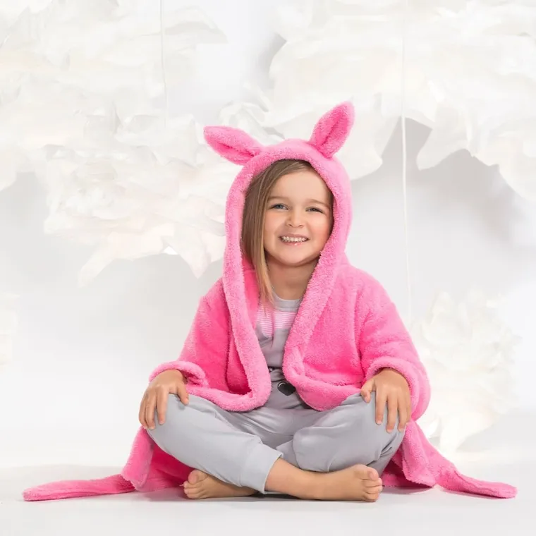 Szlafrok dziewczęcy, różowy, wiązany, Nicol