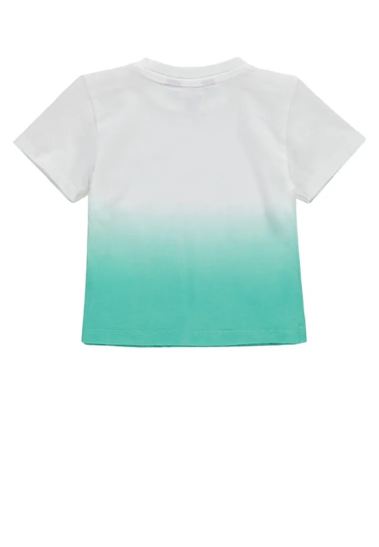 T-shirt chłopięcy, biało-turkusowy, Kanz