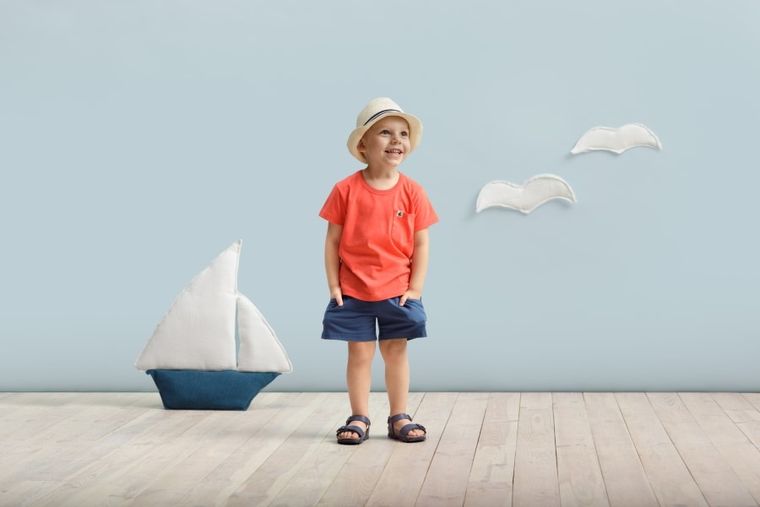 T-shirt chłopięcy, czerwony, Sailor, Pinokio