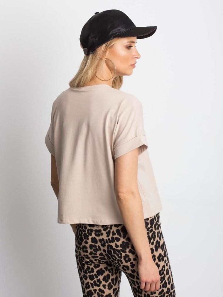 T-shirt damski, beżowy, Basic Feel Good