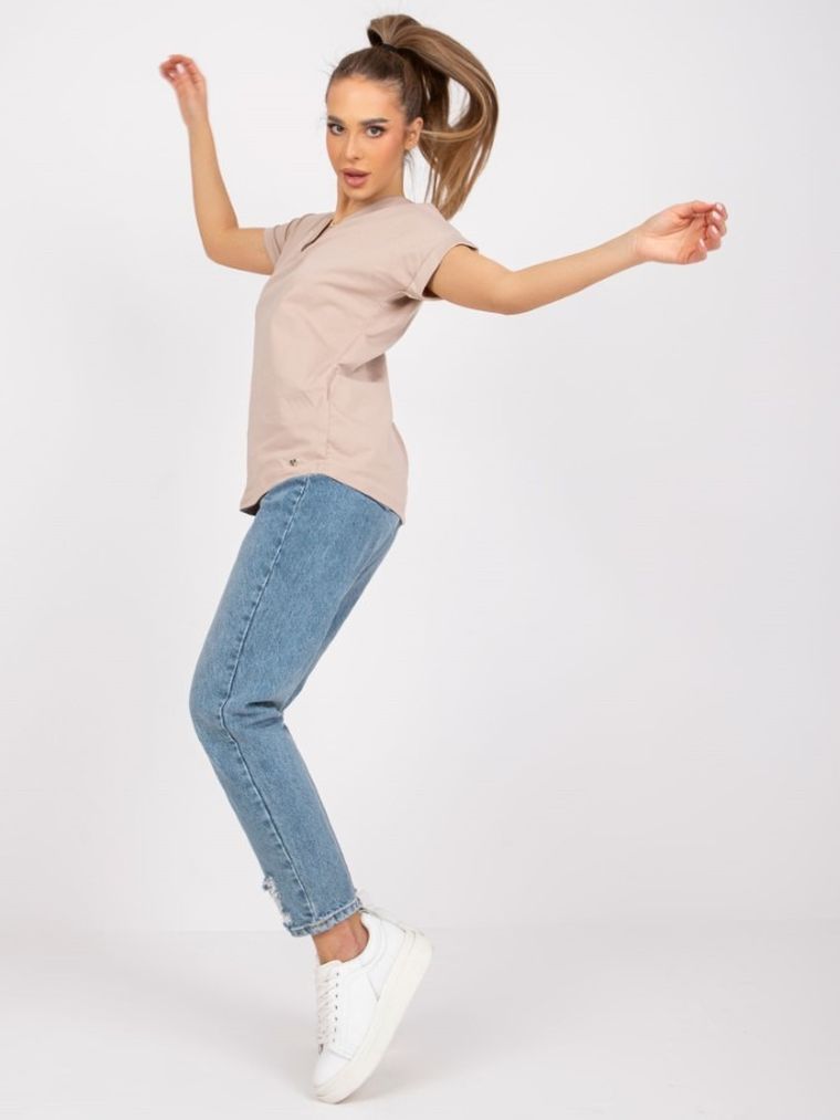 T-shirt damski, beżowy, Basic Feel Good