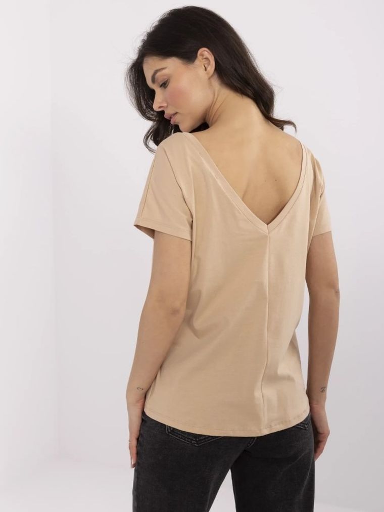 T-shirt damski, beżowy, Basic Feel Good