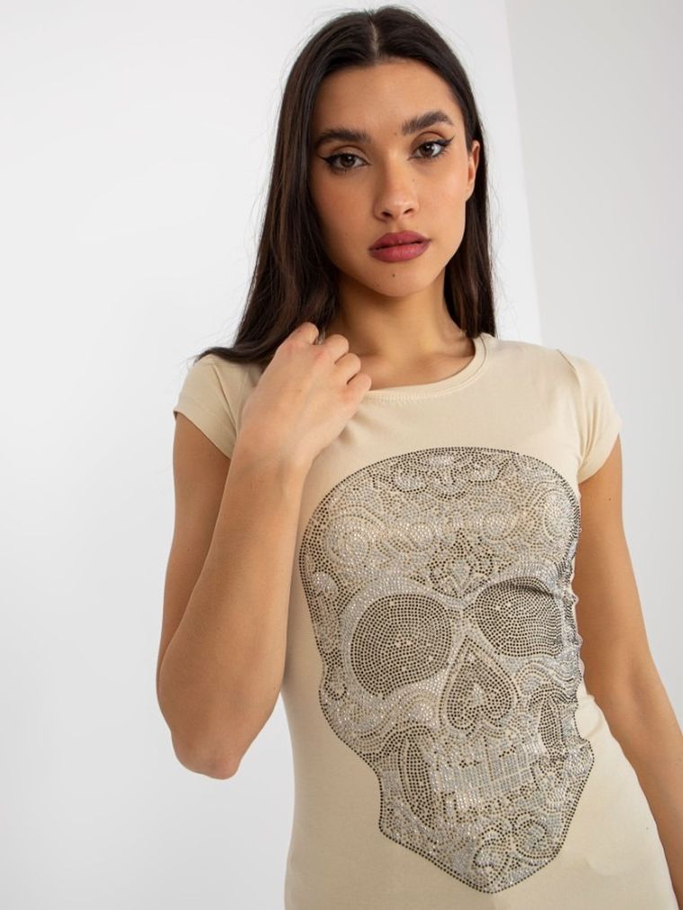 T-shirt damski, beżowy, Lily Rose