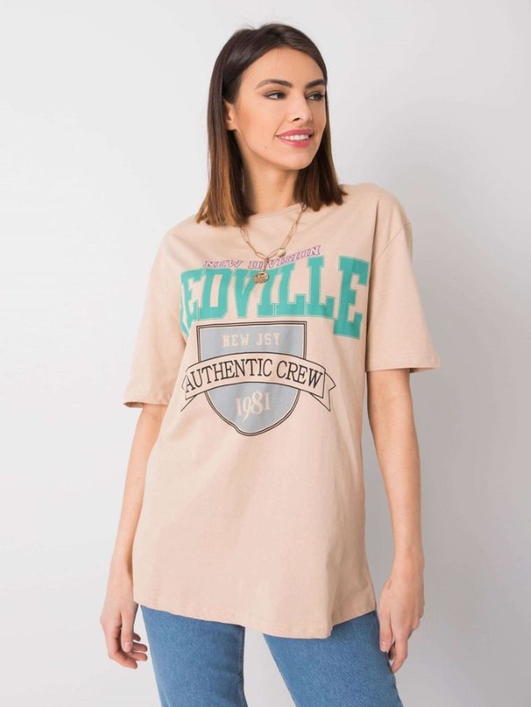 T-shirt damski, beżowy, Rue Paris