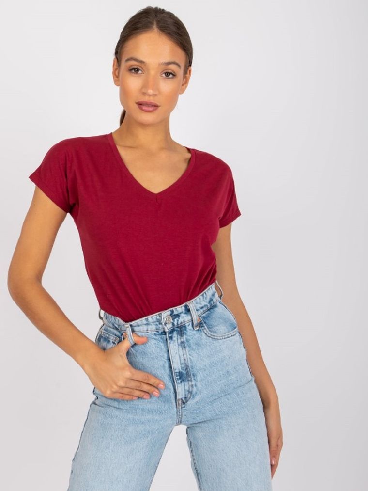 T-shirt damski, bordowy, Basic Feel Good