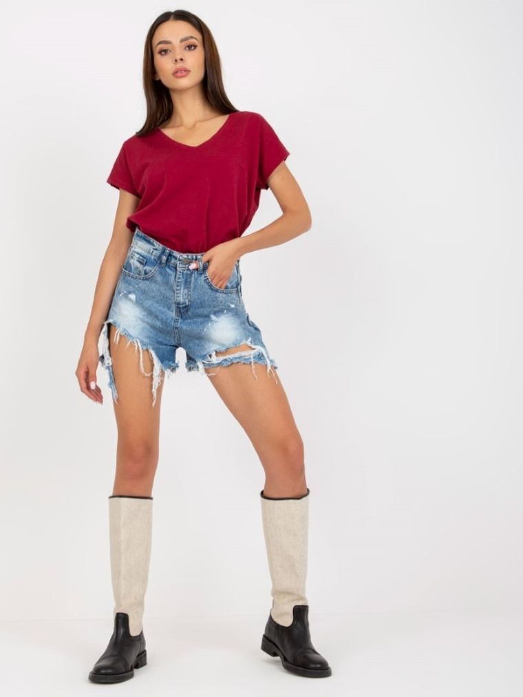 T-shirt damski, bordowy, Basic Feel Good