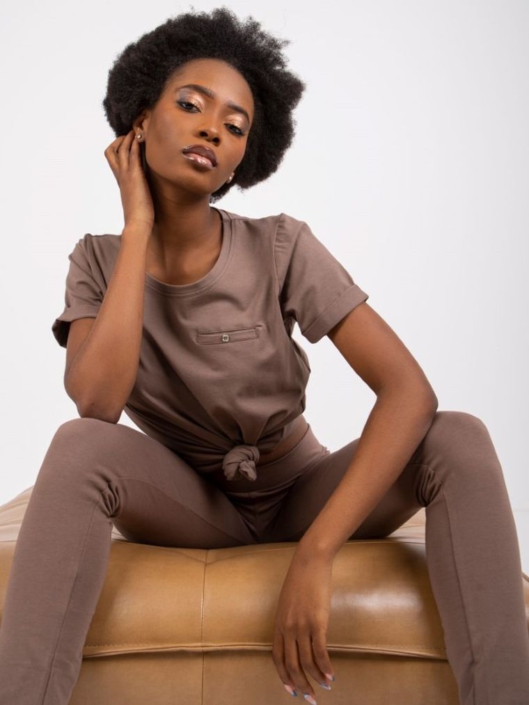 T-shirt damski, brązowy, Basic Feel Good