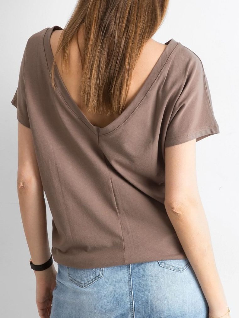 T-shirt damski, brązowy, Basic Feel Good