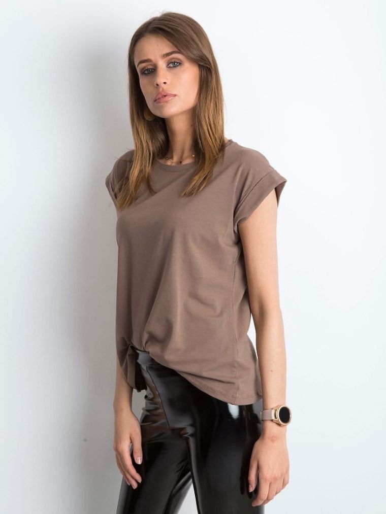 T-shirt damski, brązowy, Basic Feel Good