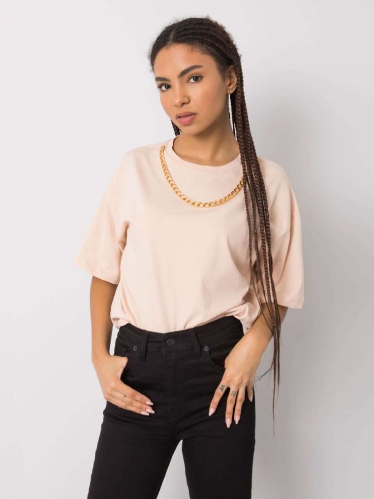 T-shirt damski, brzoskwiniowy, Rue Paris