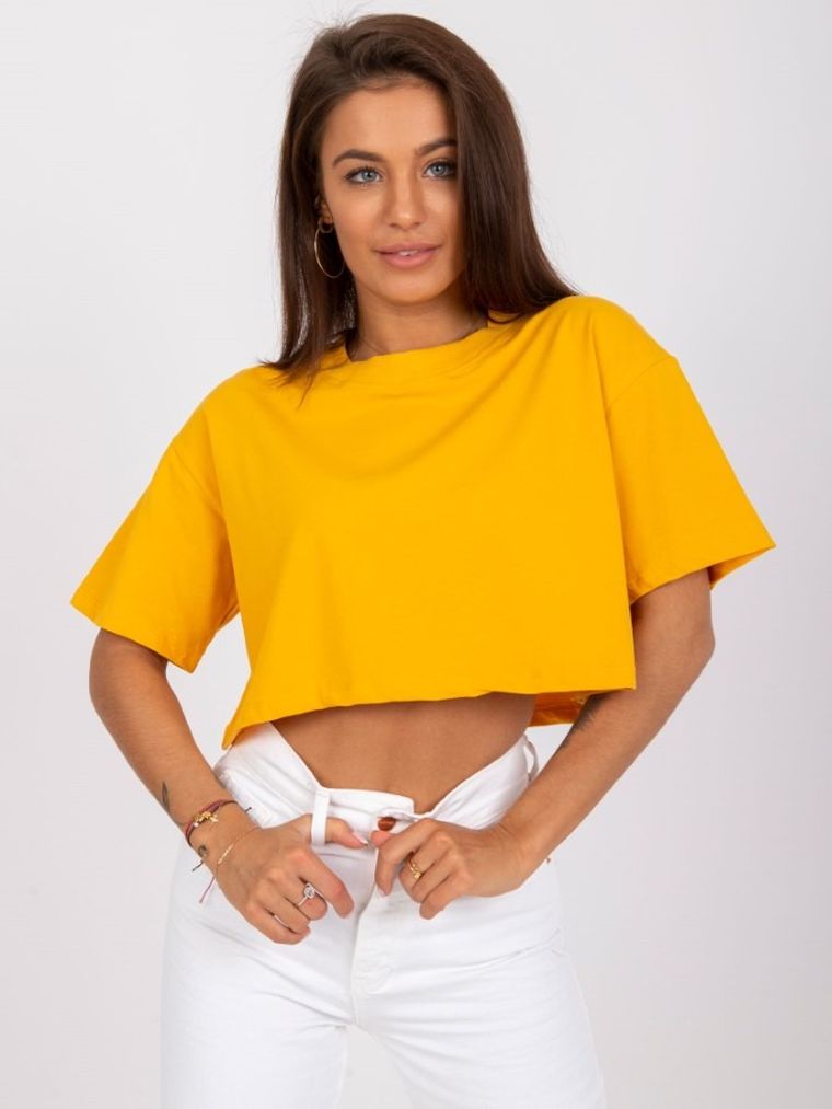 T-shirt damski, crop top, pomarańczowy, Basic Feel Good