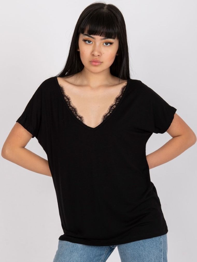 T-shirt damski, czarny, Basic Feel Good